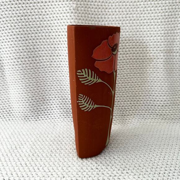 Kate Lilly Ceramics Terracotta Poppy Flower Floral Oval Slim Vase 10" Signed - Picture 2 of 6
